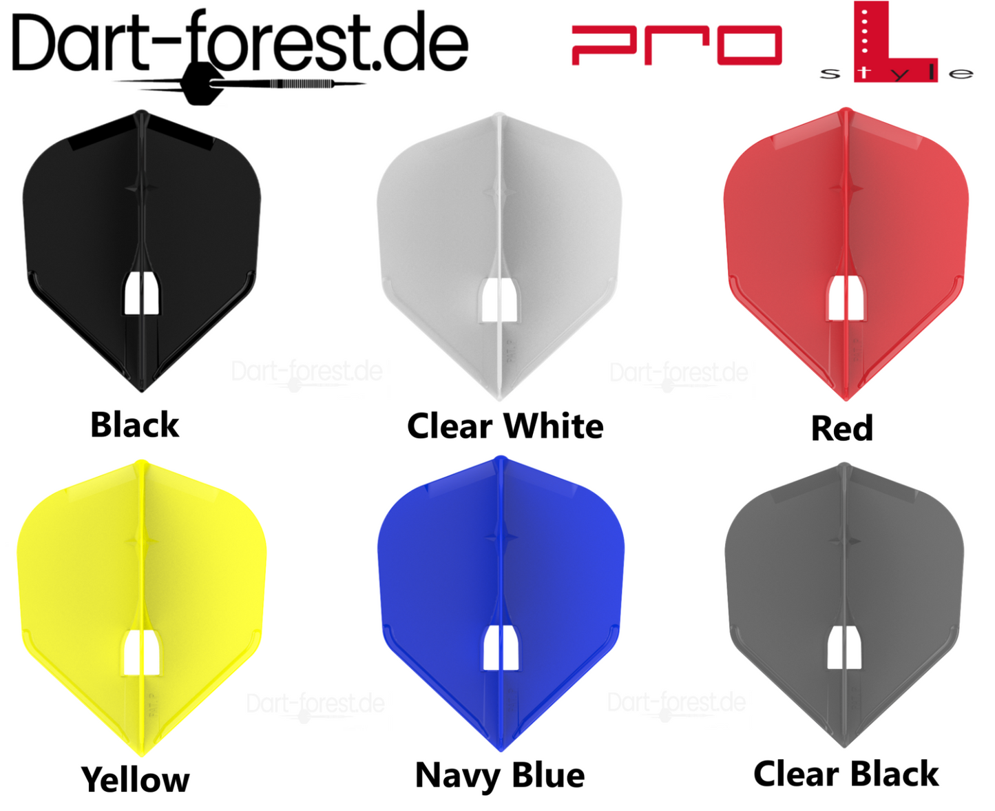 Pro Style Dartflügel in Schwarz, Weiß, Rot, Gelb, Marineblau und Transparent Schwarz