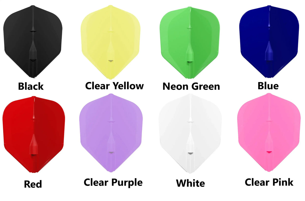 Dartflügel in 8 Farben: Schwarz, Gelb, Neon-Grün, Blau, Rot, Lila, Weiß, Pink – ideal für Dartsport