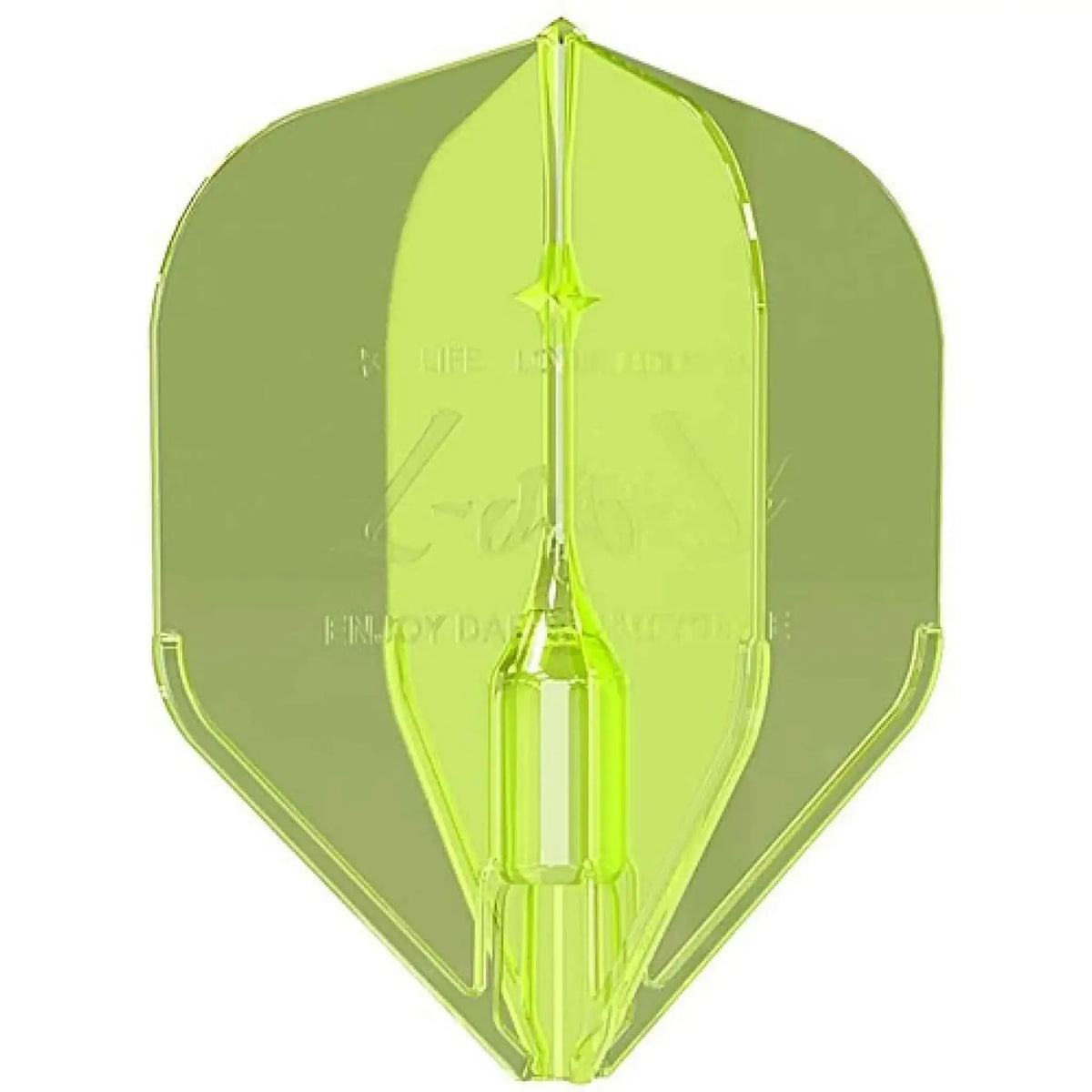Leuchtend grüne Dartflügel mit L-Style-Logo, ideal für Dartsport und Präzision