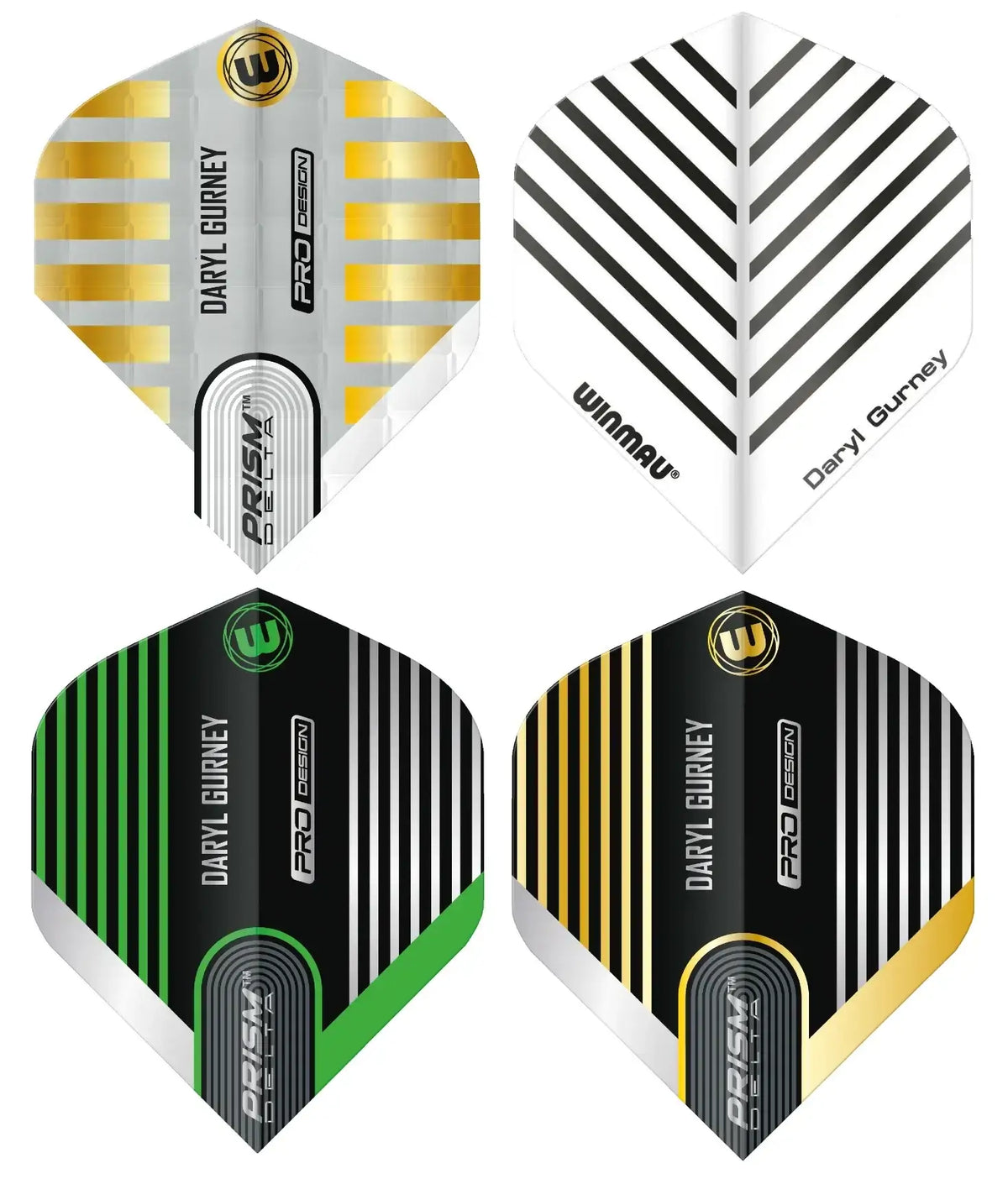 Daryl Gurney Dartflights von Winmau und Prism Delta – Pro Design, gold, grün, schwarz