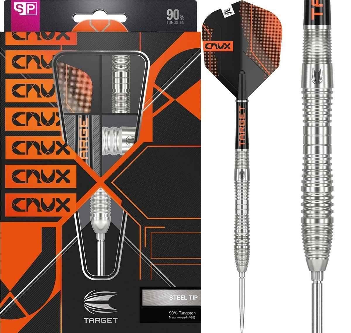 Target Crux Darts mit 90% Wolfram und Stahlspitze, orange-schwarze Flügel