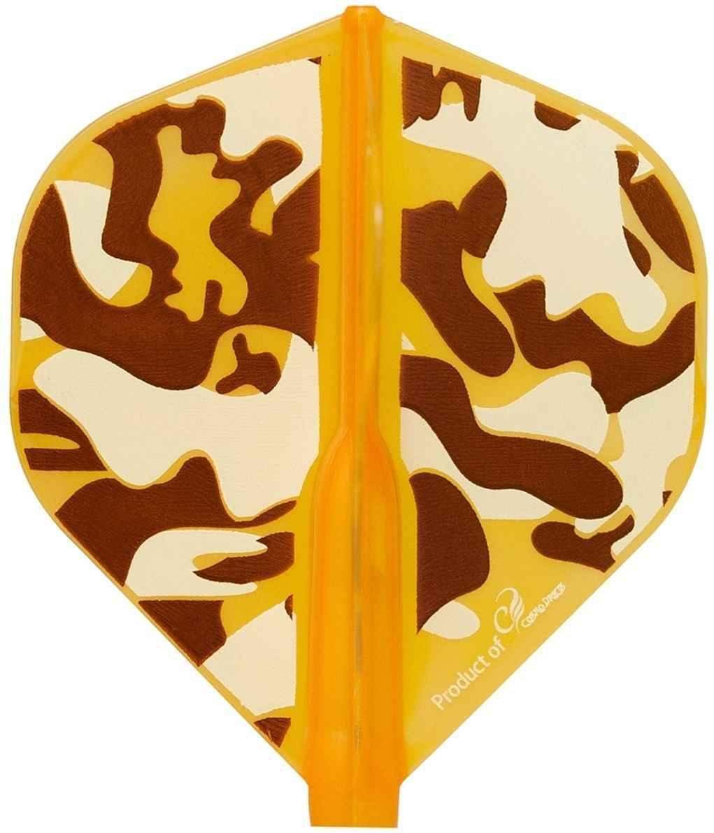 Dartflügel mit Camouflage-Muster in Braun und Gelb, ideal für Dartsportler