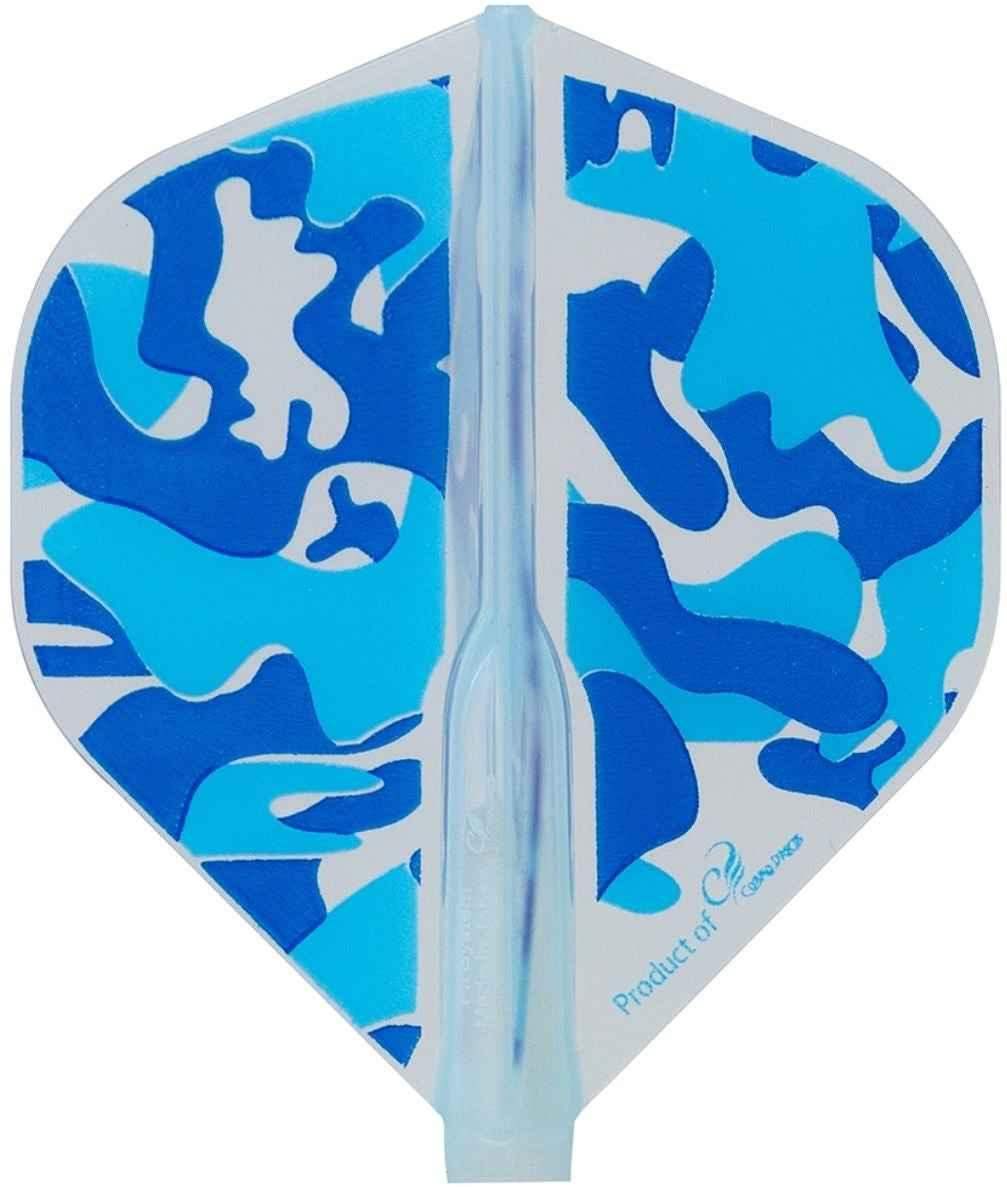 Blau-weiße Camouflage-Dartflügel für präzises Werfen und optimale Flugstabilität