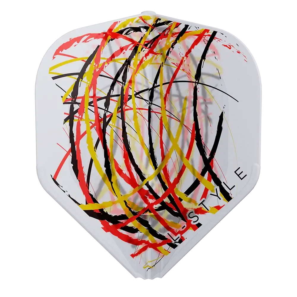 L-Style Dartflügel mit buntem Streifenmuster, ideal für Dartsportler