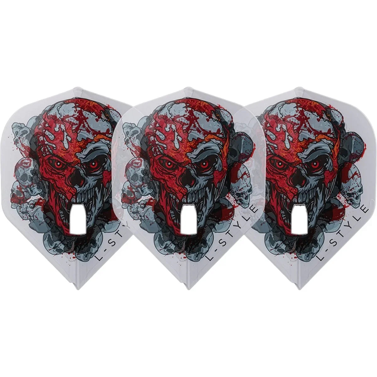 Dartflights mit gruseligem Totenkopf-Design in Rot und Grau, L-Style Serie