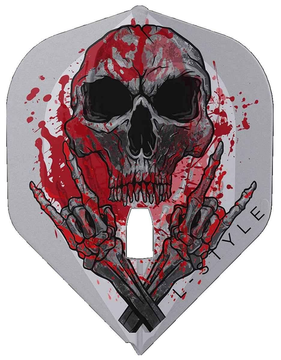 L-Style Dartflights mit Totenkopf-Design und roten Spritzern, ideal für Dart-Spieler