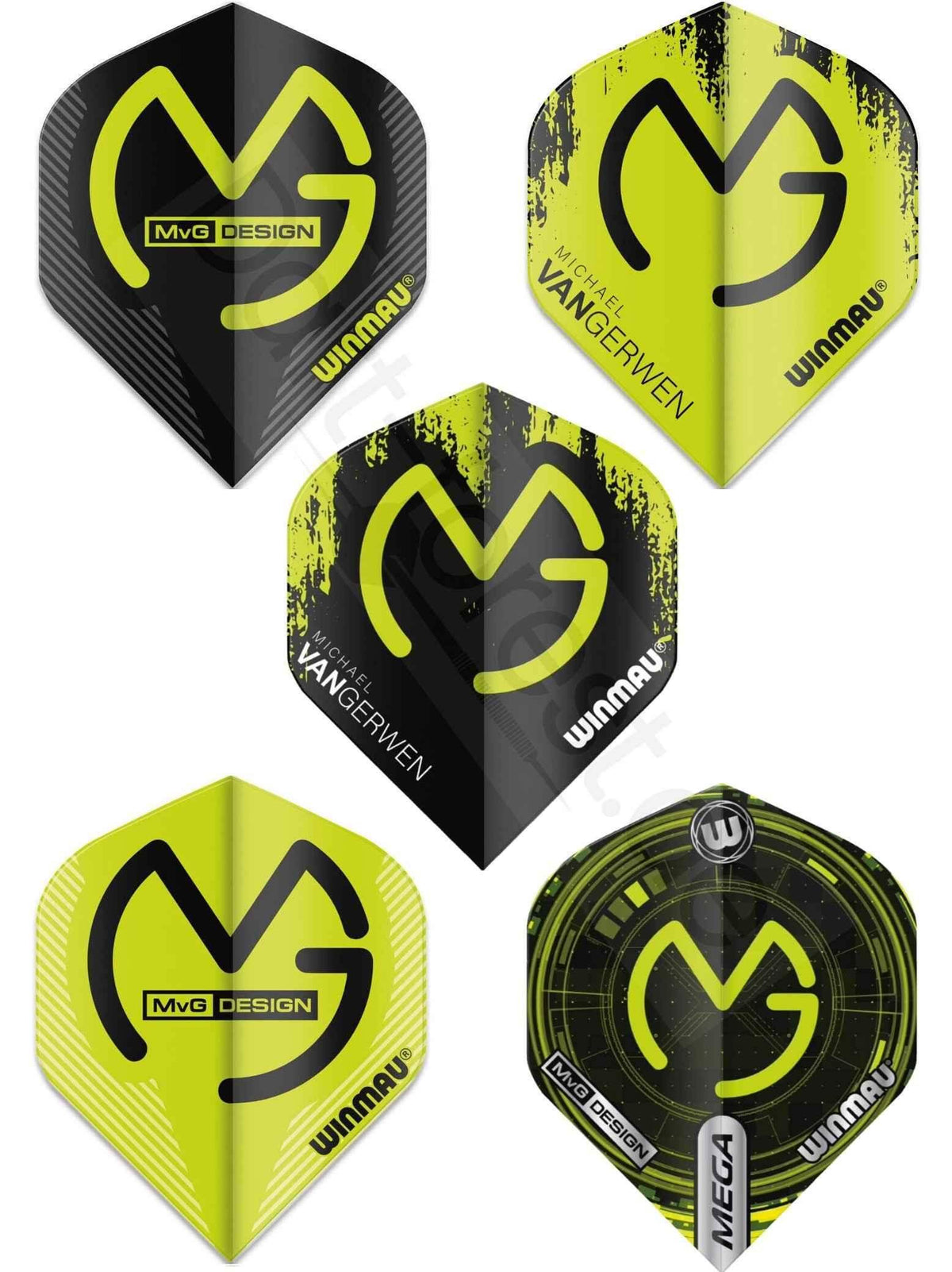 Winmau MVG Design Dartflights in Neon-Gelb und Schwarz, Michael van Gerwen Edition