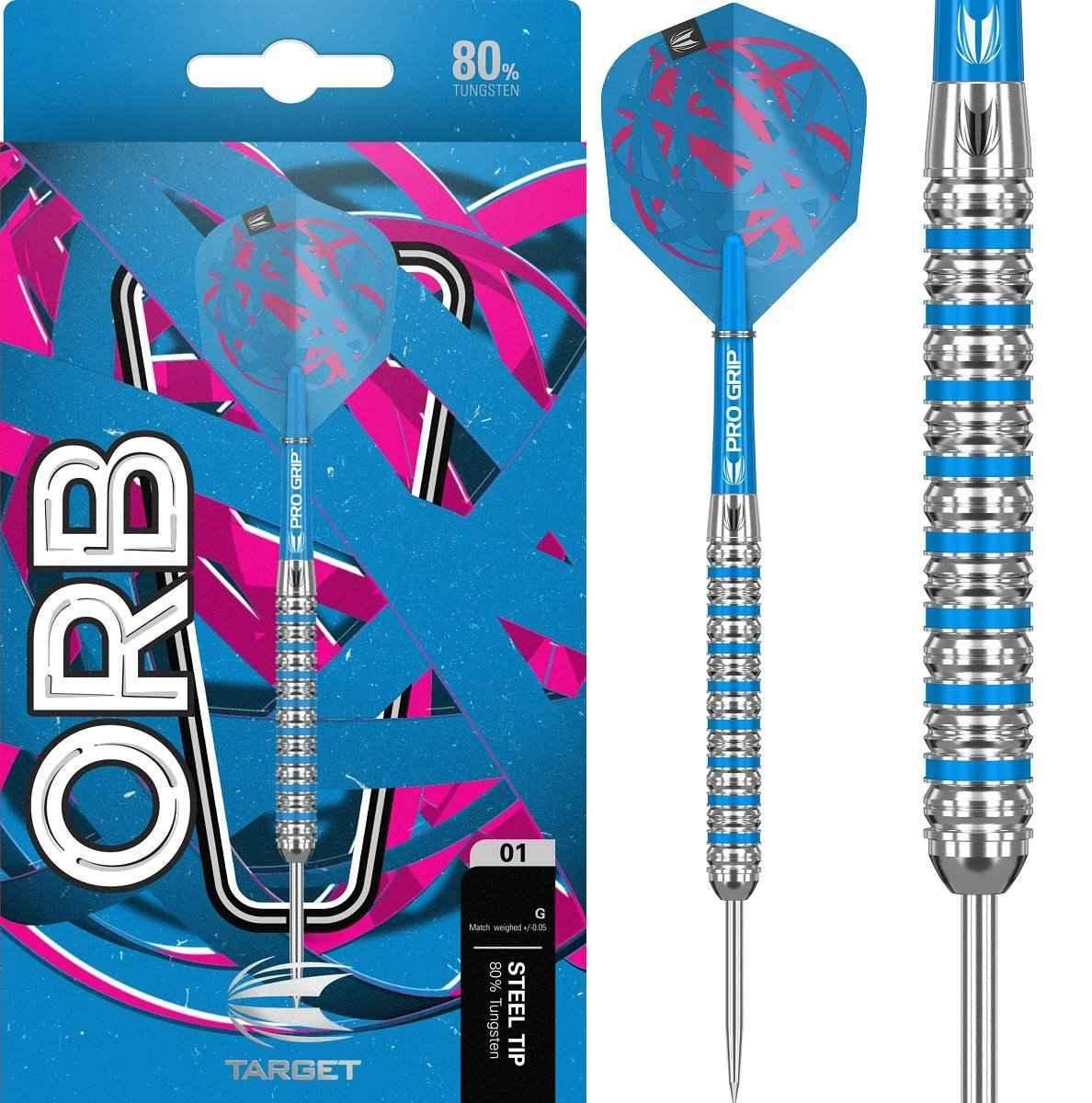 Target ORB Pro Grip Darts mit 80% Wolfram und blauen Flügeln, ideal für Dartspieler