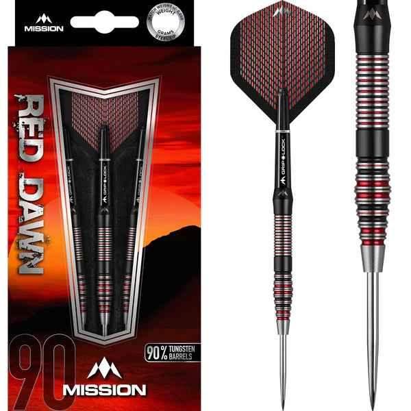 Mission Red Dawn Darts mit 90% Wolfram und roten Flights – präzise Dartpfeile für Profis