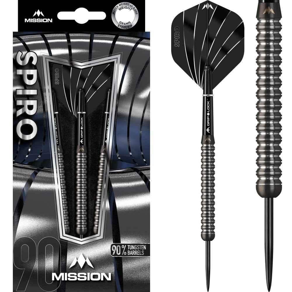 Mission Spiro Darts mit 90% Wolframbarren und Grip-Lock-Design