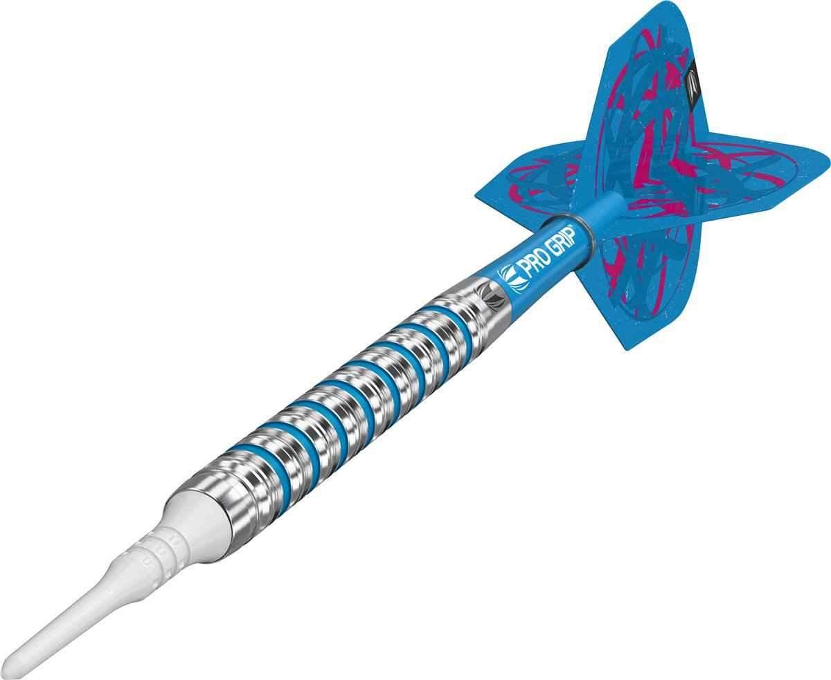 Blauer Dart mit Pro Grip und pinken Flügeln, ideal für Präzisionsspiele