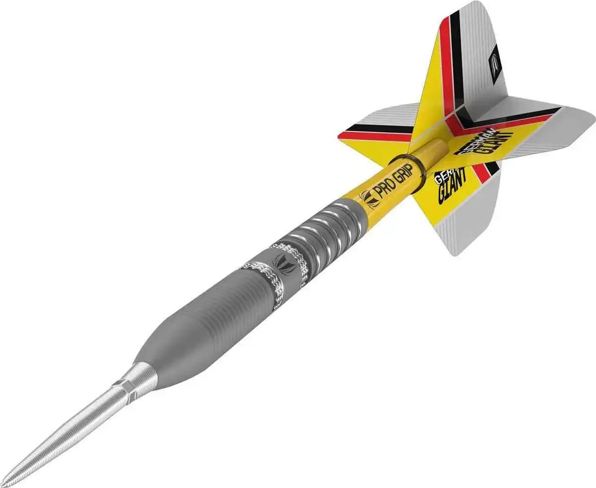 German Giant Pro Grip Dart mit gelben Flügeln und grauem Griff