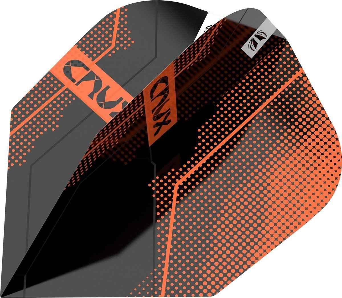 Orange-schwarze Dartflights mit Punktemuster und L-Style-Logo für präzises Werfen