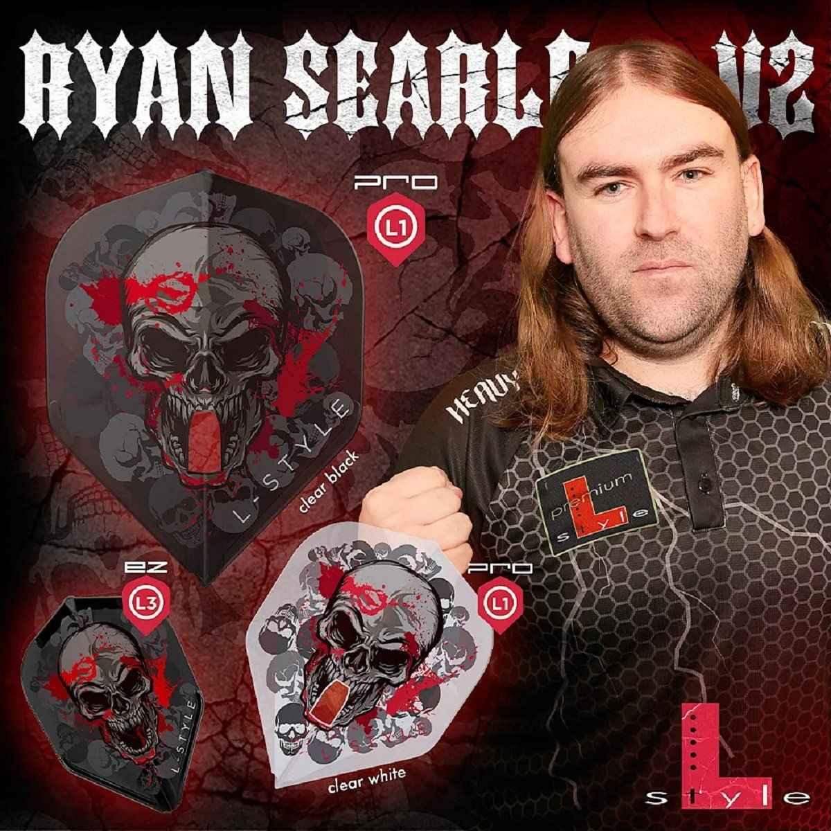 L-Style Ryan Searle Dartflights mit Totenkopf-Design, clear black und clear white, Pro L1 & EZ L3