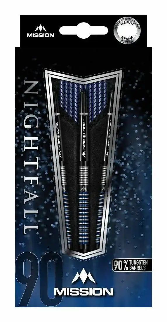 Mission Nightfall 90% Wolfram Dartpfeile mit Softtip und Grip-Lock-Griff, ideal für Dart-Spiele