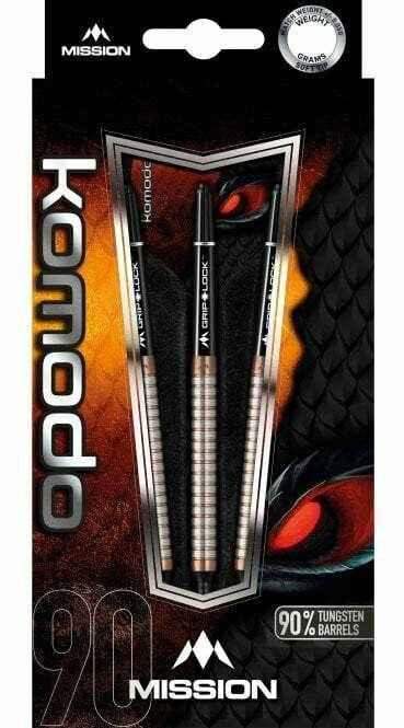 Mission Komodo 90% Wolfram Dartpfeile, 22g, mit Grip-Lock-Griff und 90% Tungsten-Barrels