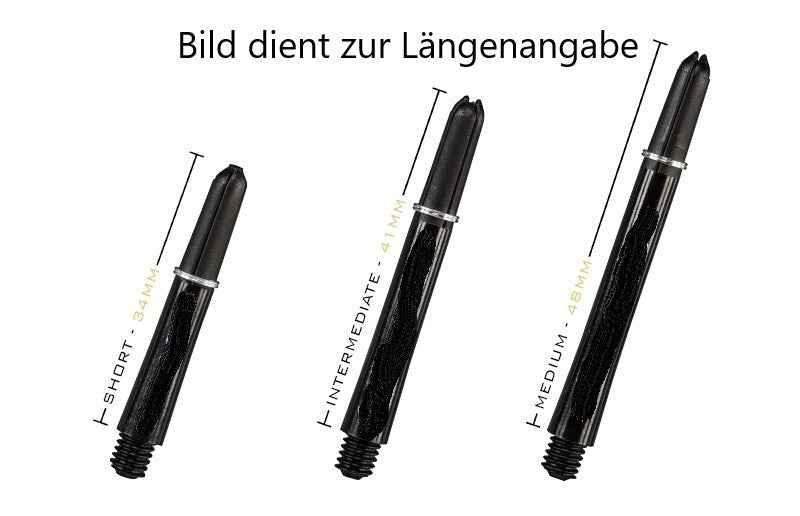 Dart-Schaftlängen: Short 34mm, Intermediate 41mm, Medium 48mm – präzise Maße für optimales Spiel