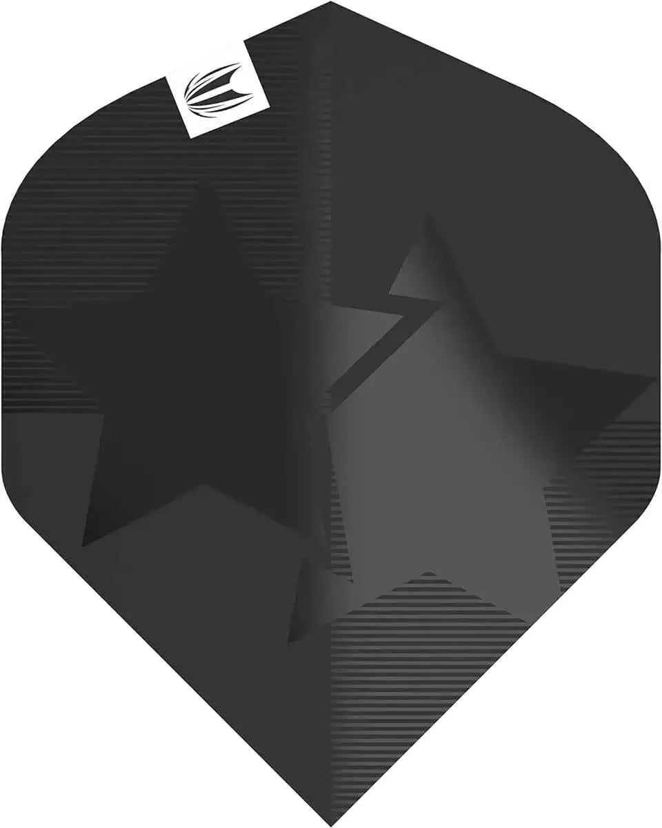 Schwarze Dartflügel mit Stern-Design und L-Style-Logo, ideal für Präzision und Stil im Dartspiel