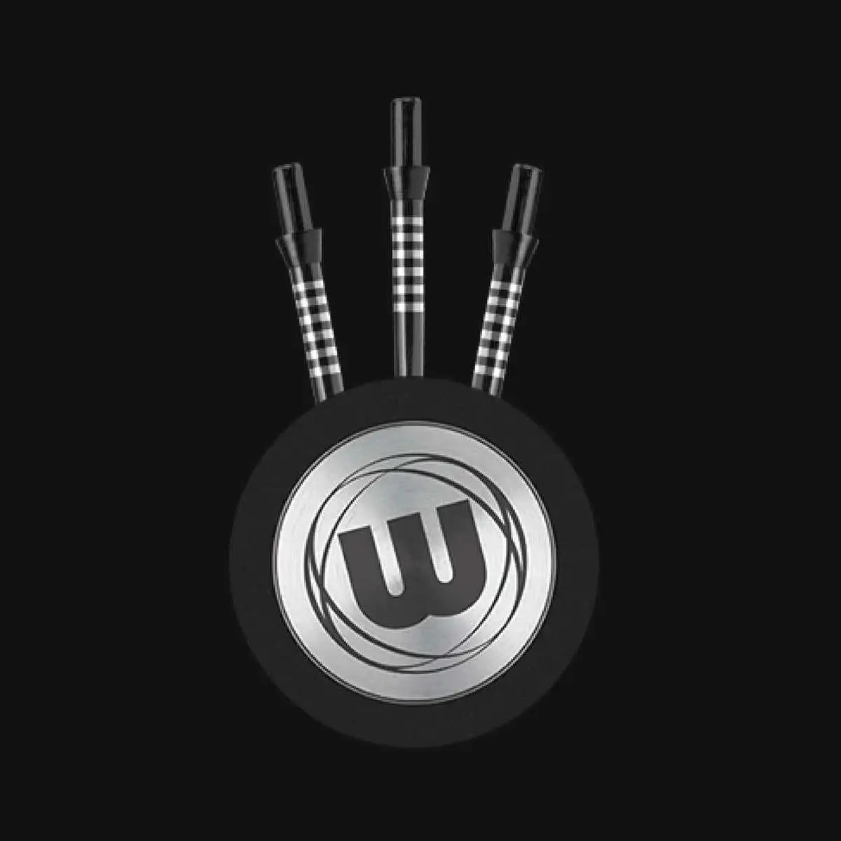 Winmau Dartshafts mit schwarz-weißem Karomuster und Logo, ideal für Dartspieler
