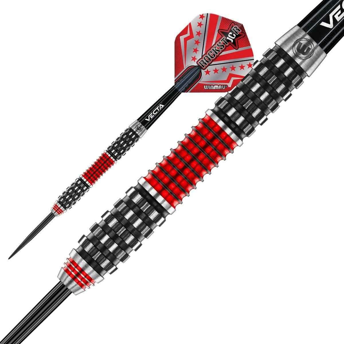 Winmau Vecta Rockstar Dartpfeil mit roten Flügeln und schwarz-rotem Griff