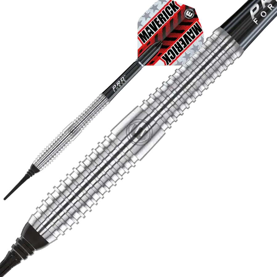 L-Style Maverick Pro Force Dartpfeil mit rotem Flügel und geriffeltem Schaft