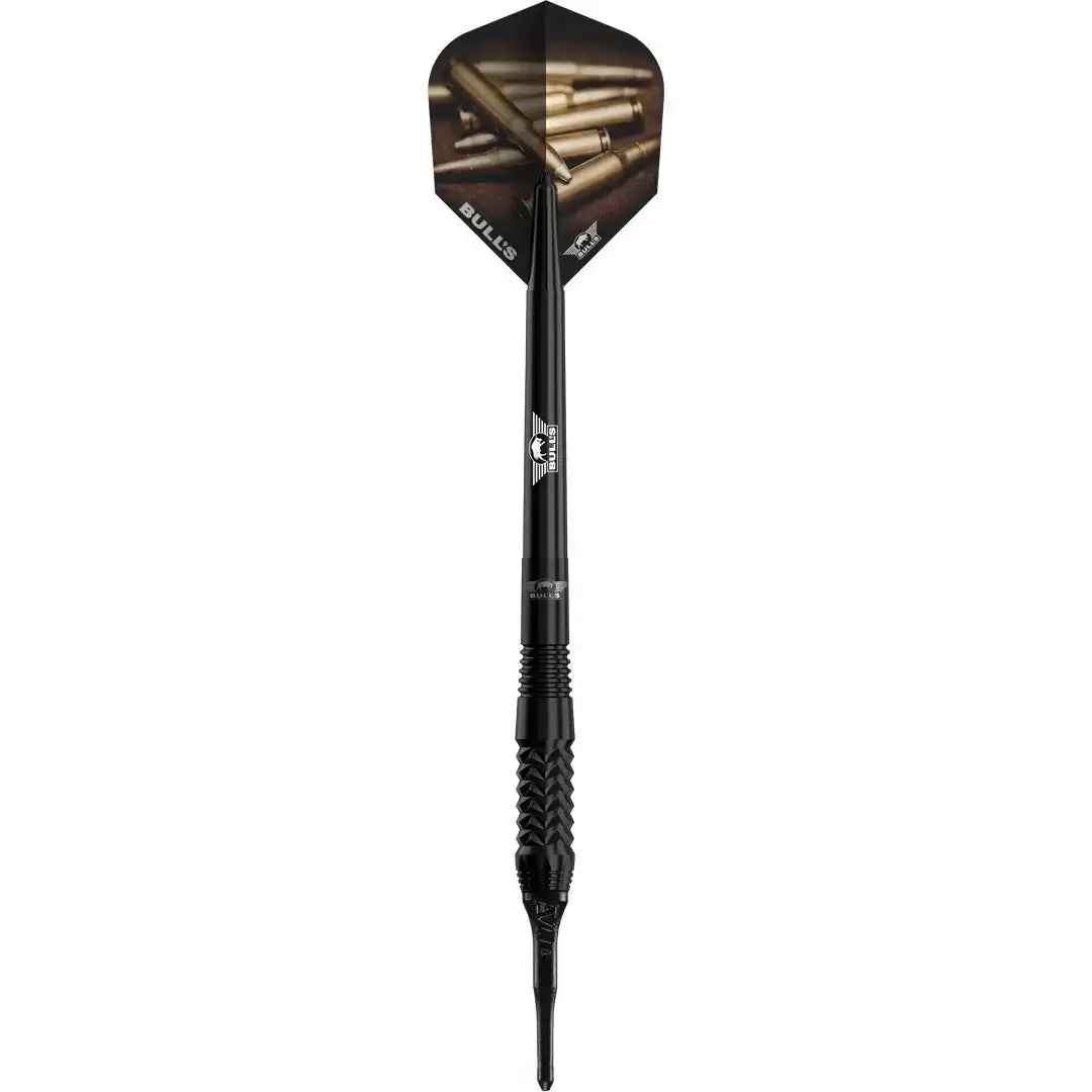 Bulls Dartpfeil mit schwarzer Griffzone und Patronen-Flügeln, ideal für Dart-Spieler