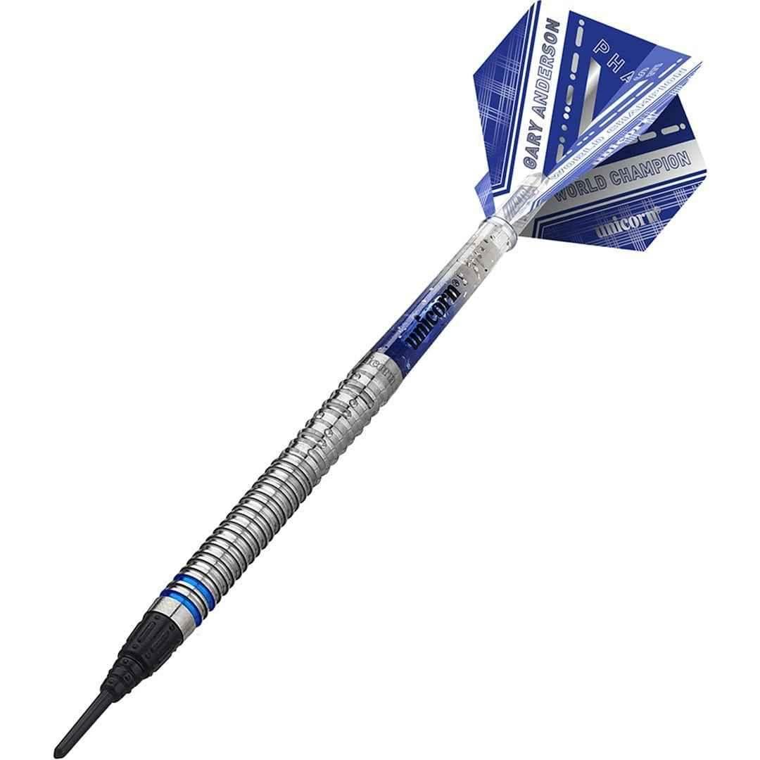 Unicorn Gary Anderson Phase 7 Darts mit blauen Flights und World Champion Aufschrift