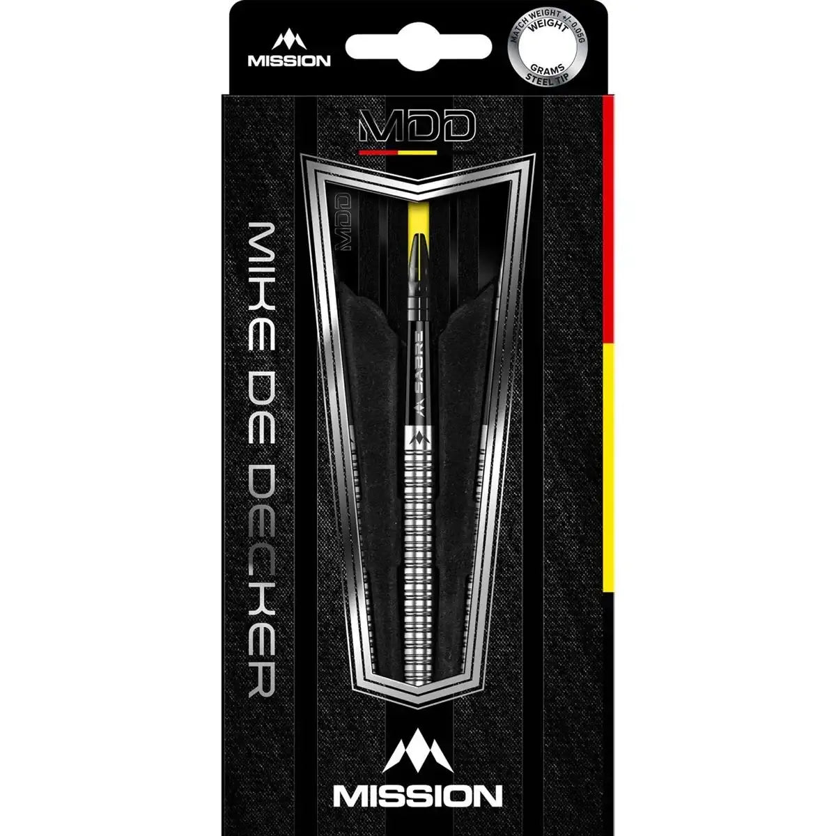 Mission MDD Mike De Decker Dartpfeile mit Stahlspitze, schwarz-gelb, 24g