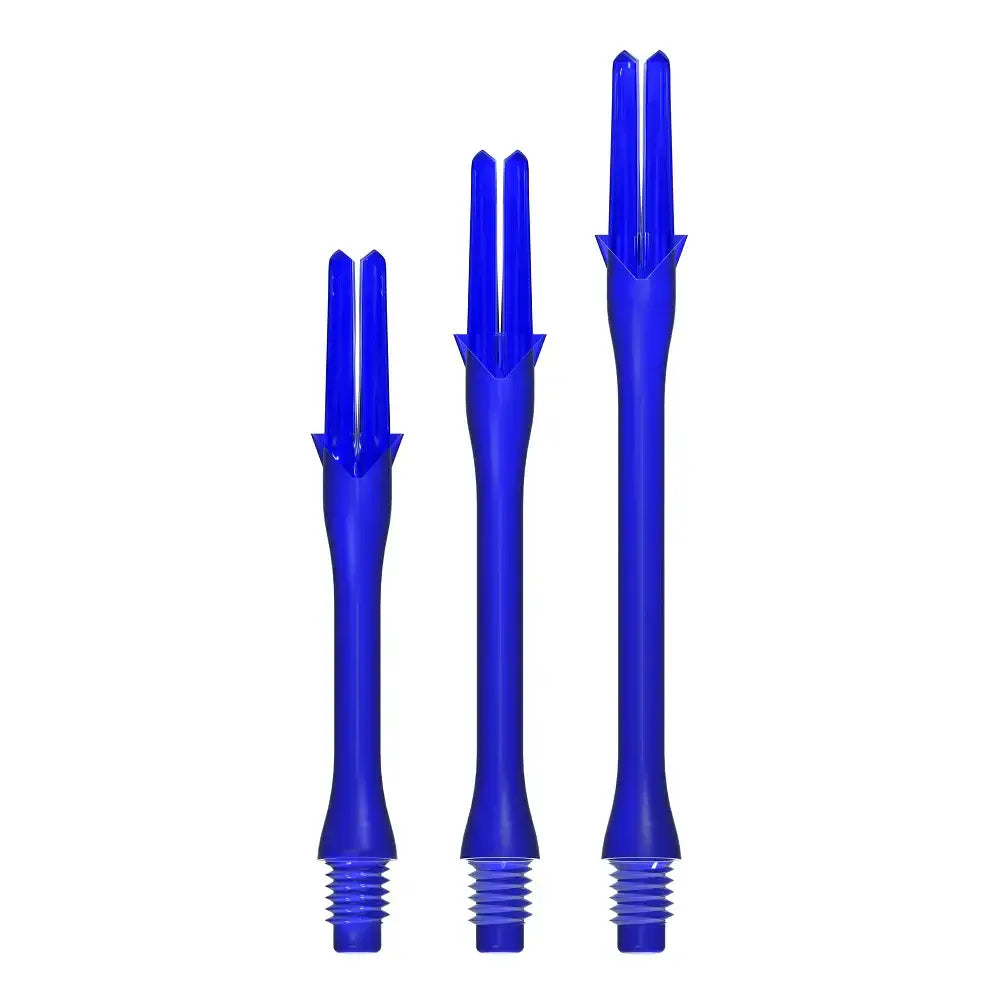 Drei blaue Dartflights in verschiedenen Größen, ideal für Dartpfeile und Dartsport