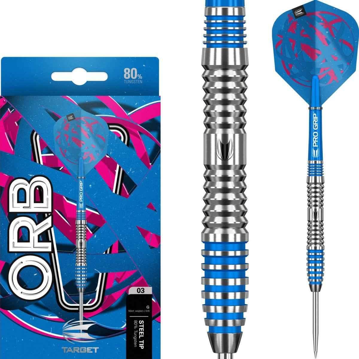 Target Orb Pro Grip Darts mit 80% Wolfram und blauen Flügeln