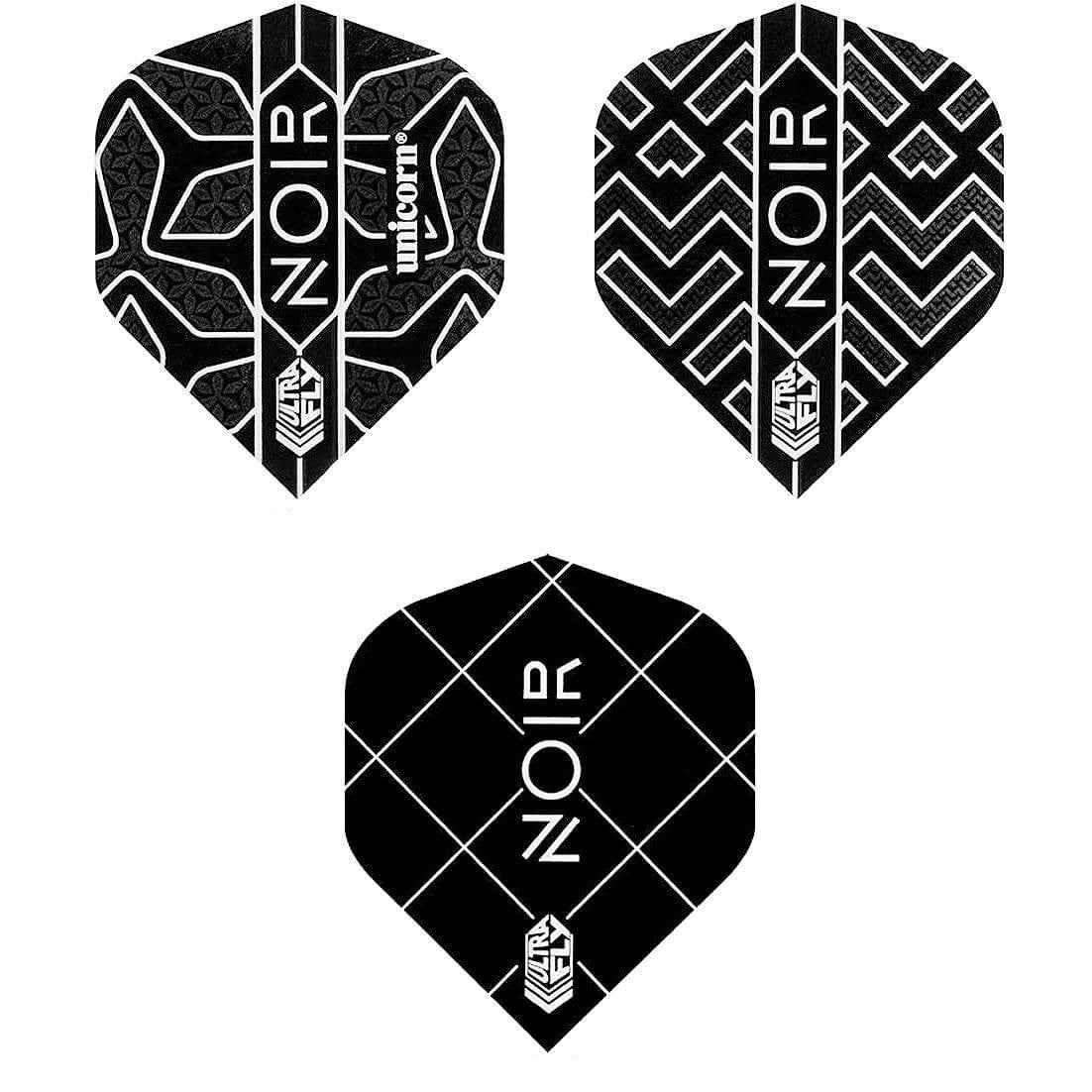 Unicorn Noir Dartflights mit geometrischen Mustern – ideal für Dartsportler