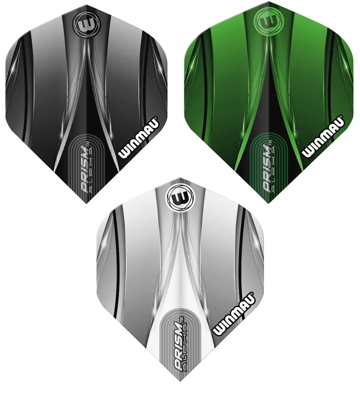 Winmau Prism Alpha Dartflights in Schwarz, Grün und Silber – hochwertige Dartszubehör