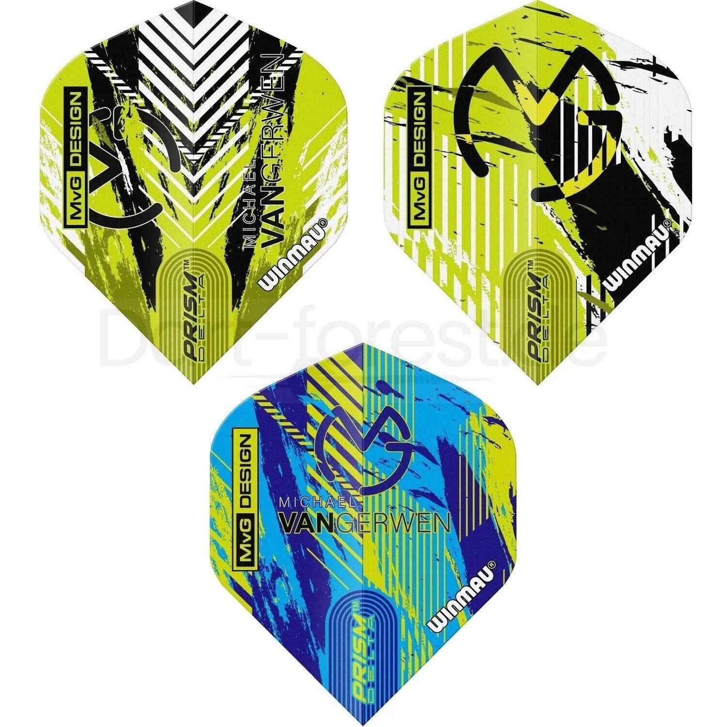 Winmau Michael van Gerwen Dartflights, MVG Design, Prism Delta, leuchtend grün und blau, Dartzubehör