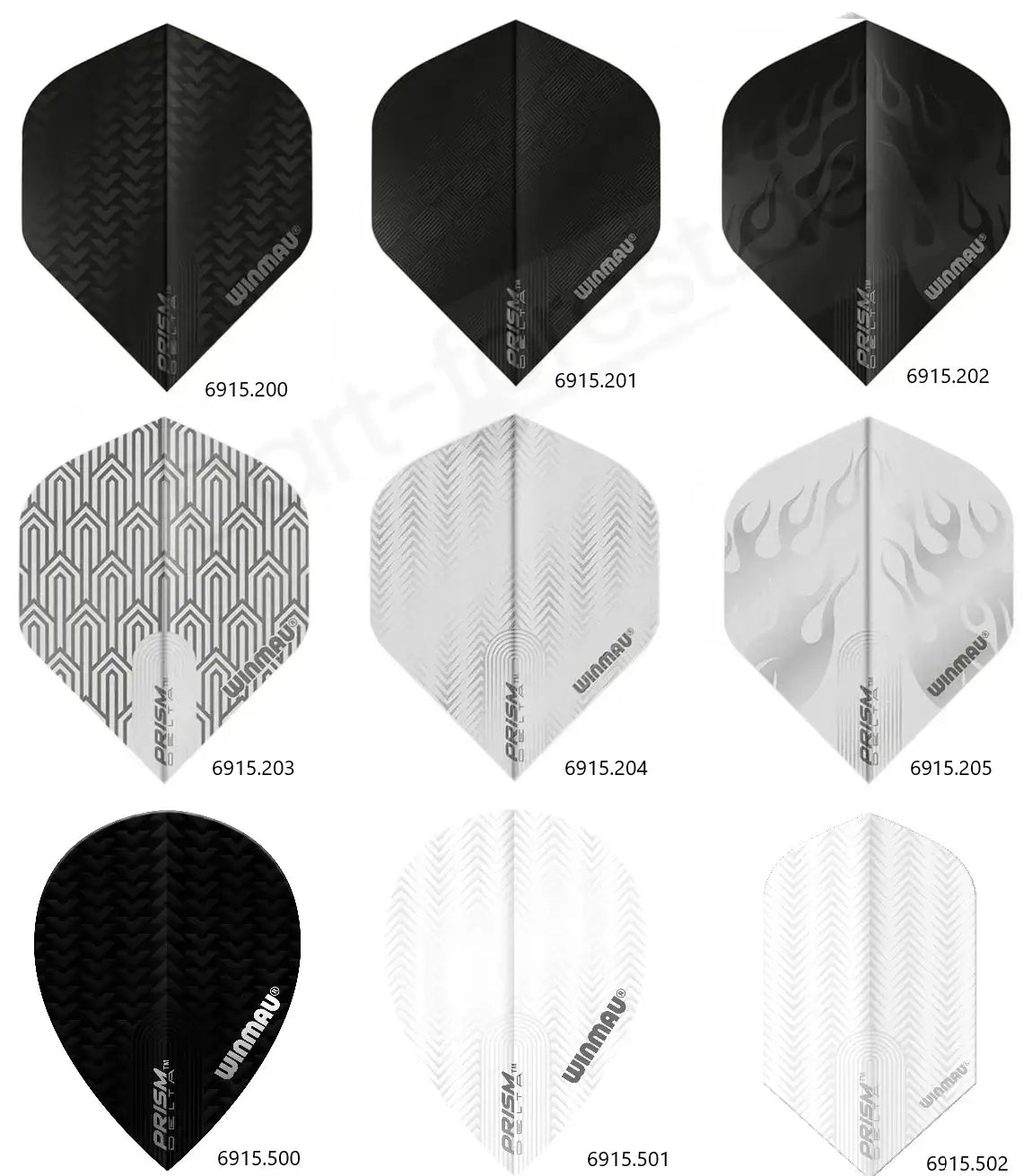 Winmau Prism Delta Dartflights in Schwarz und Weiß mit verschiedenen Designs