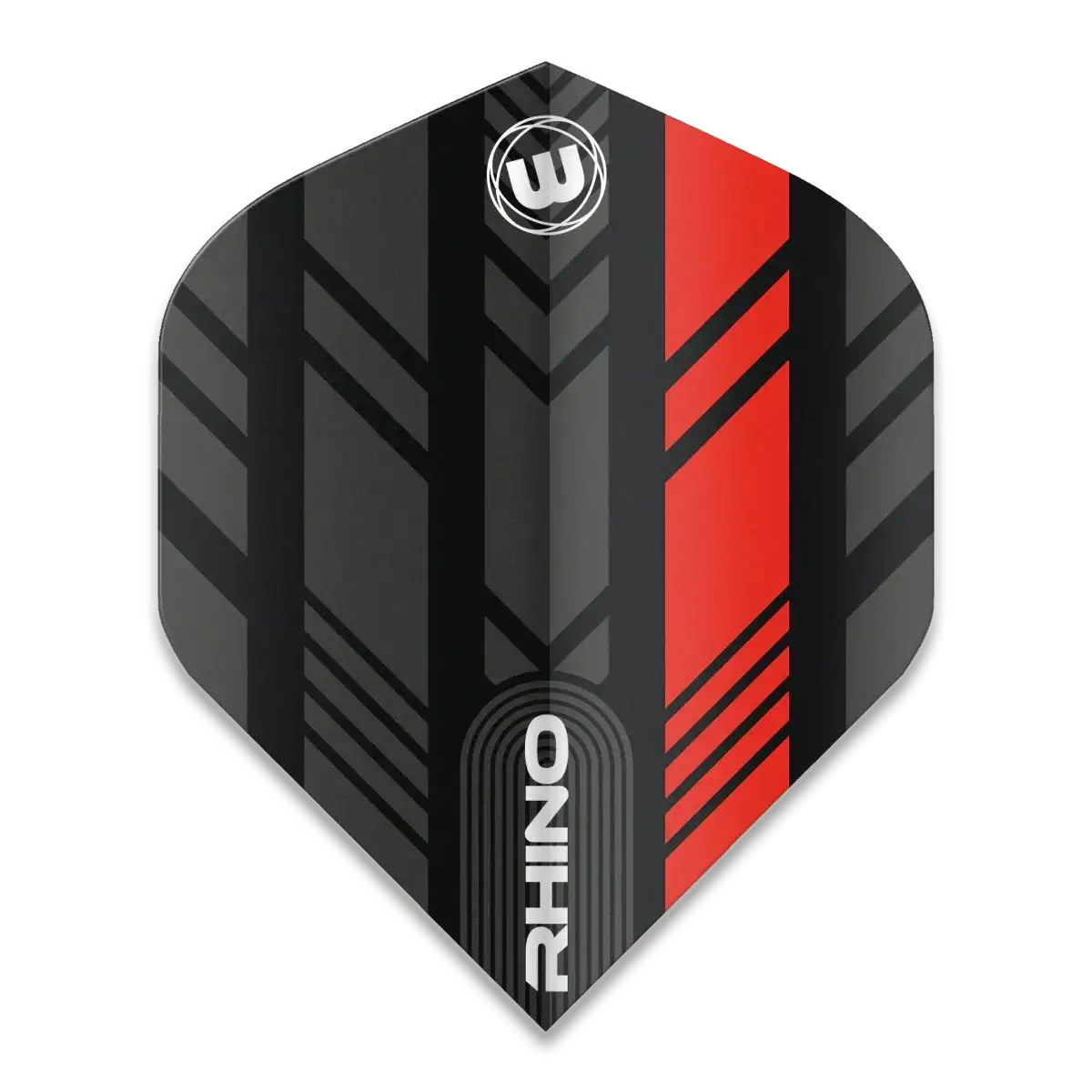 Winmau Rhino Dartflügel, schwarz-rot mit geometrischem Muster, ideal für Dartsportler