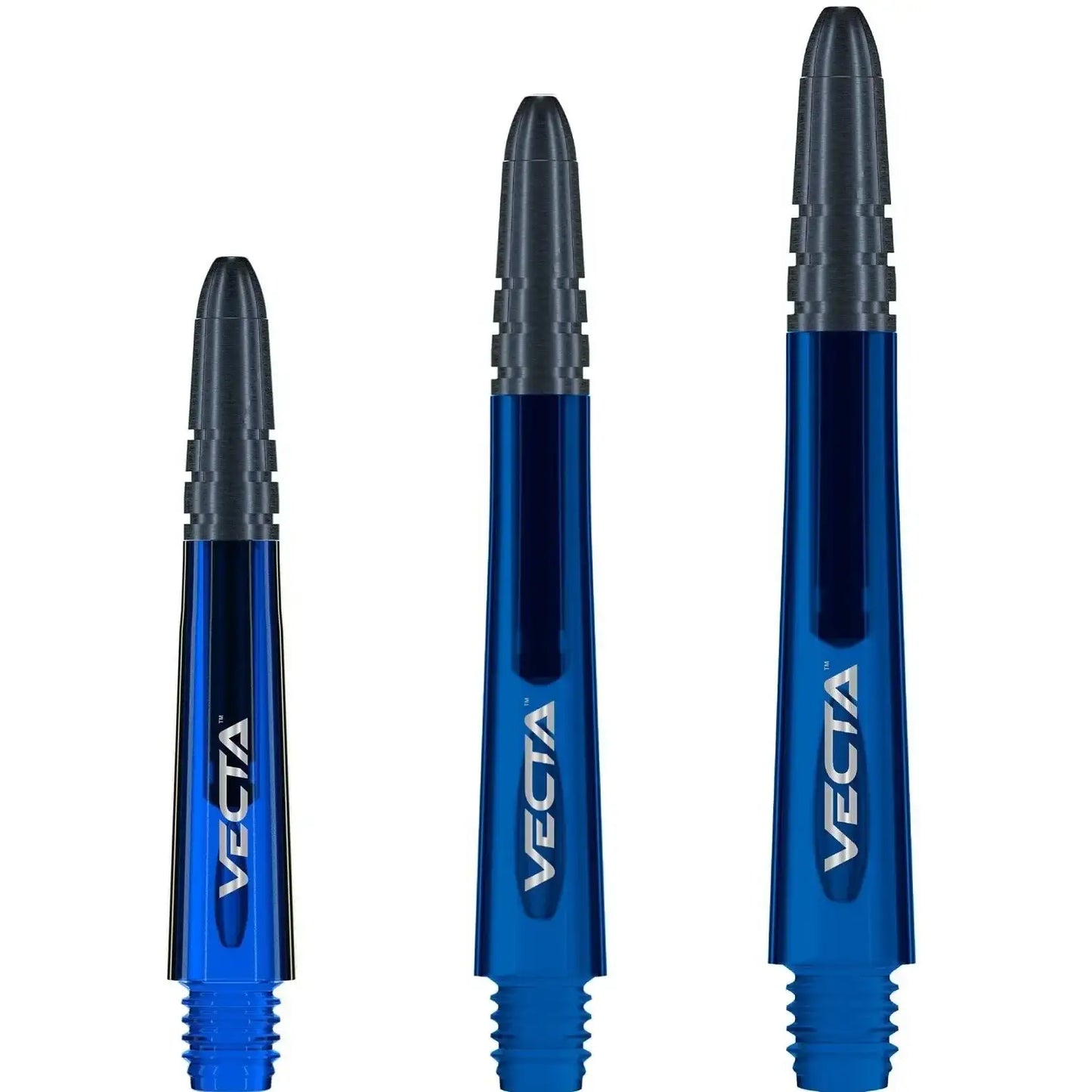 Blaue Vecta Dartshafts mit schwarzen Griffen – ideal für Dartspieler
