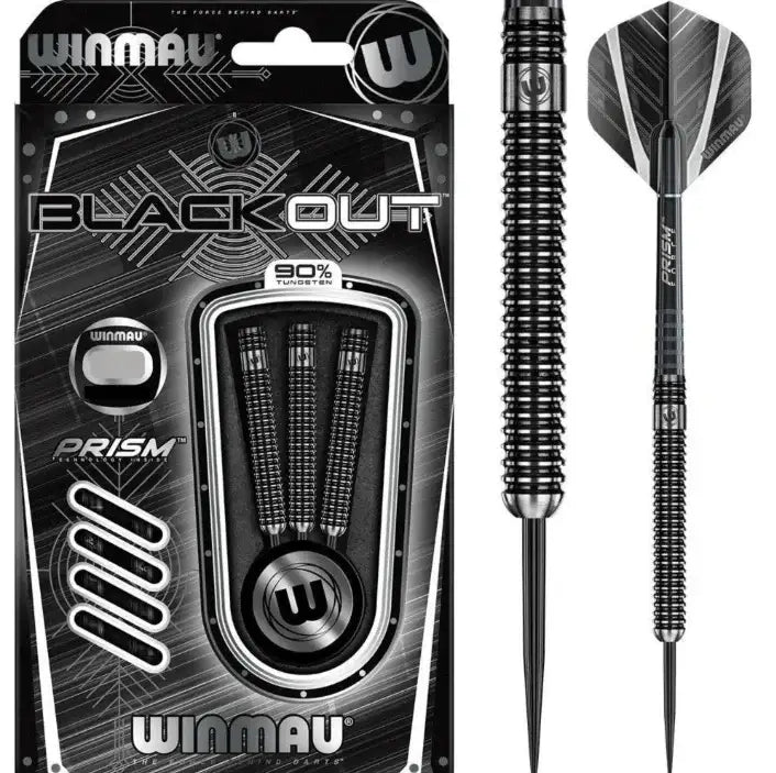 Winmau Black Out Darts mit 90% Wolfram, Prism-Technologie und schwarzem Design