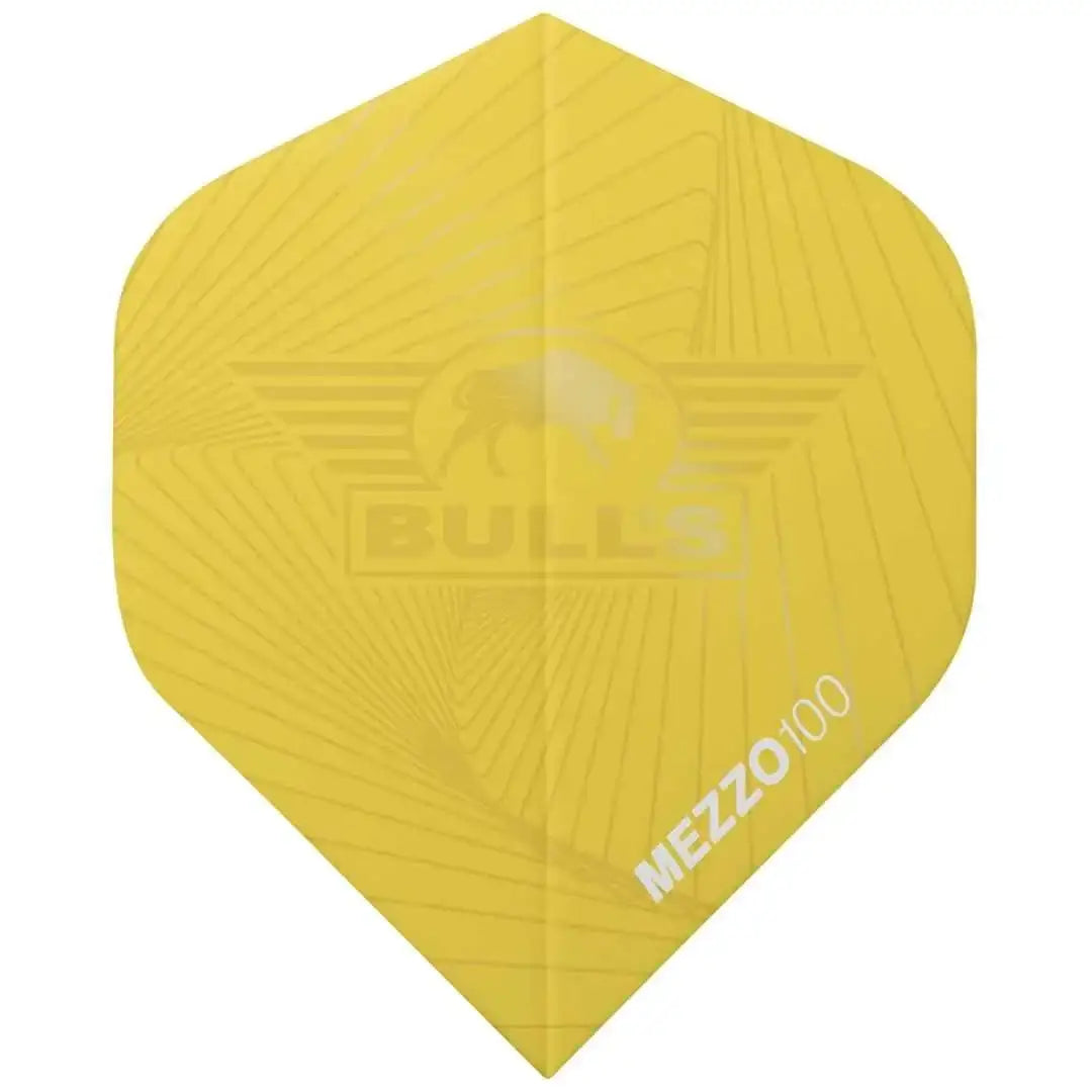 Gelber Bull's Mezzo 100 Dartflügel mit strukturiertem Design und Logo