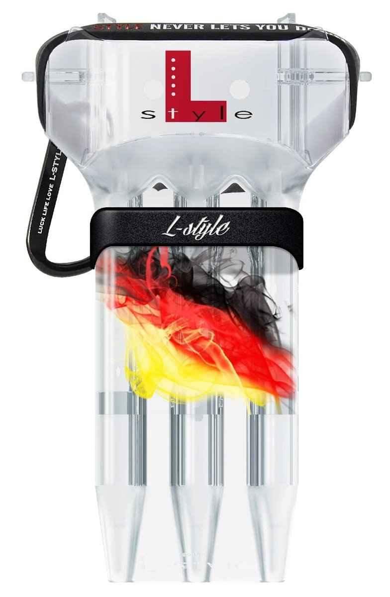 L-Style Dartpfeile mit deutscher Flagge, transparenter Hülle und schwarzer Halterung