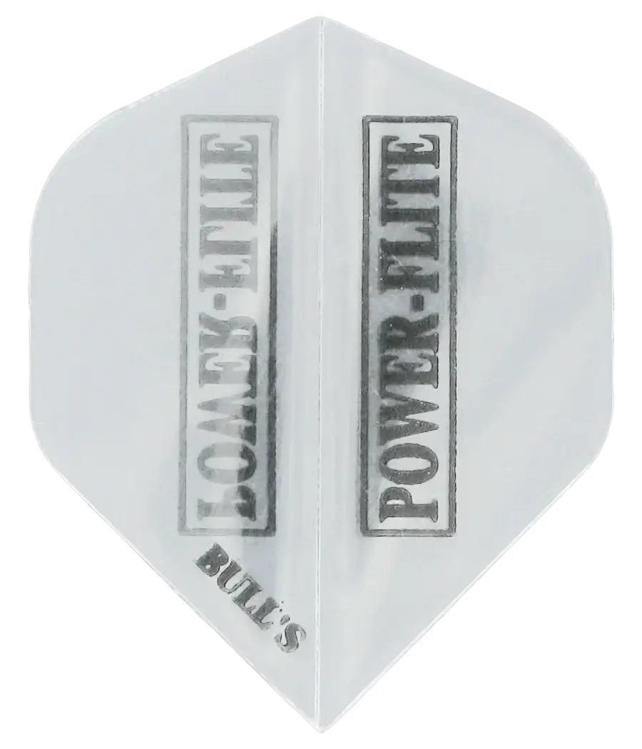 Bull's Power-Flite Dartflügel, transparent mit grauer Beschriftung, Dartzubehör für Präzision und Stabilität