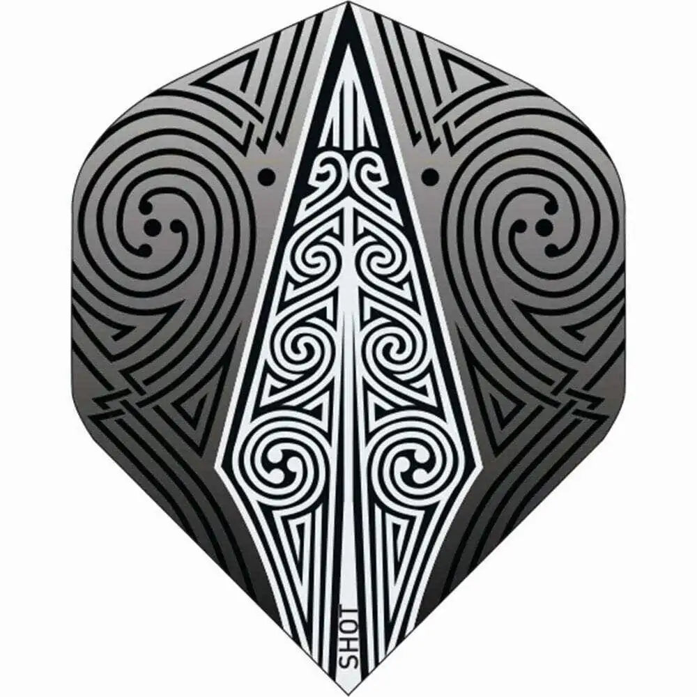 Dartflügel mit schwarz-weißem Maori-Muster, ideal für Dartspieler