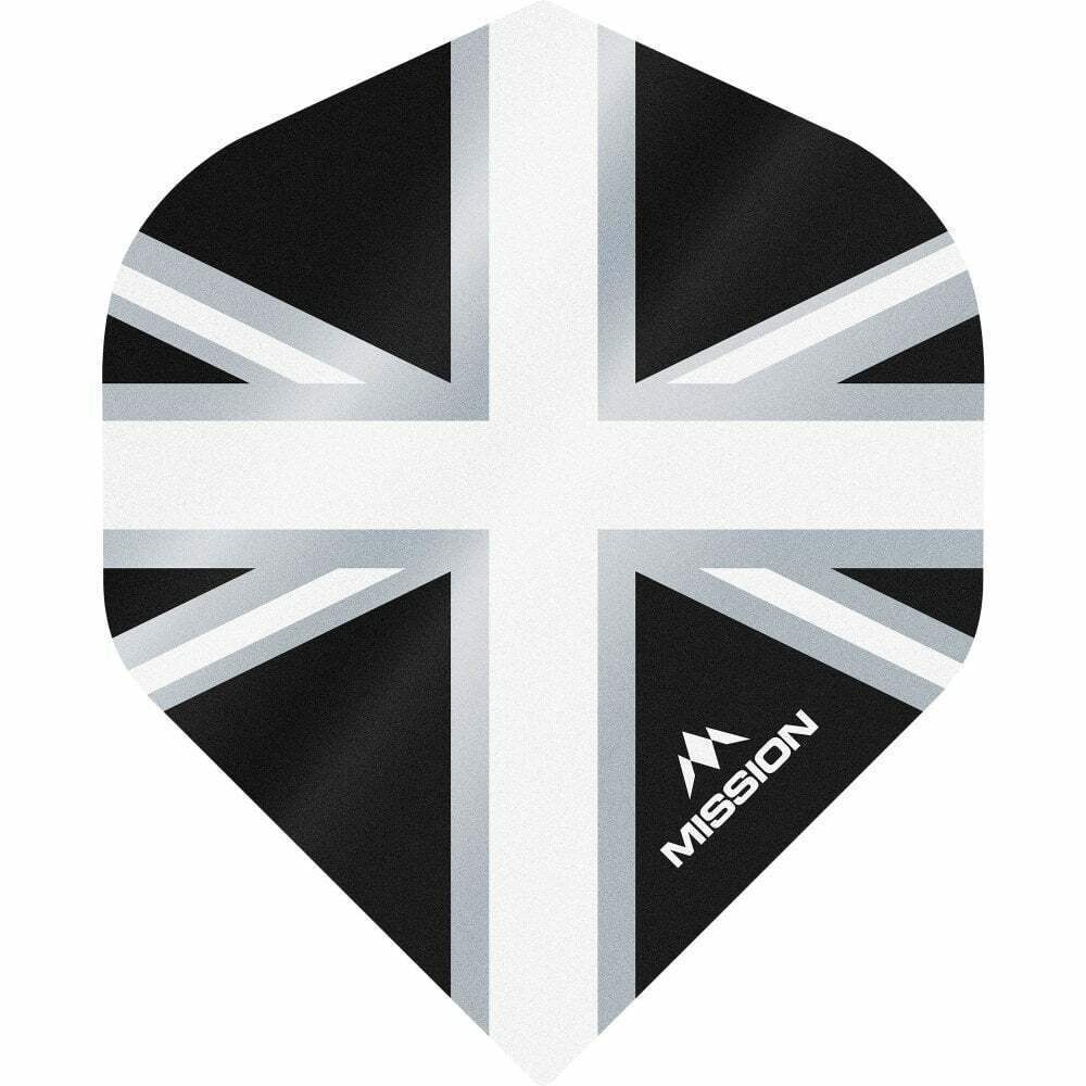 Mission Dartflügel mit Union Jack Design, schwarz-weiß-silber, ideal für Dartsportler