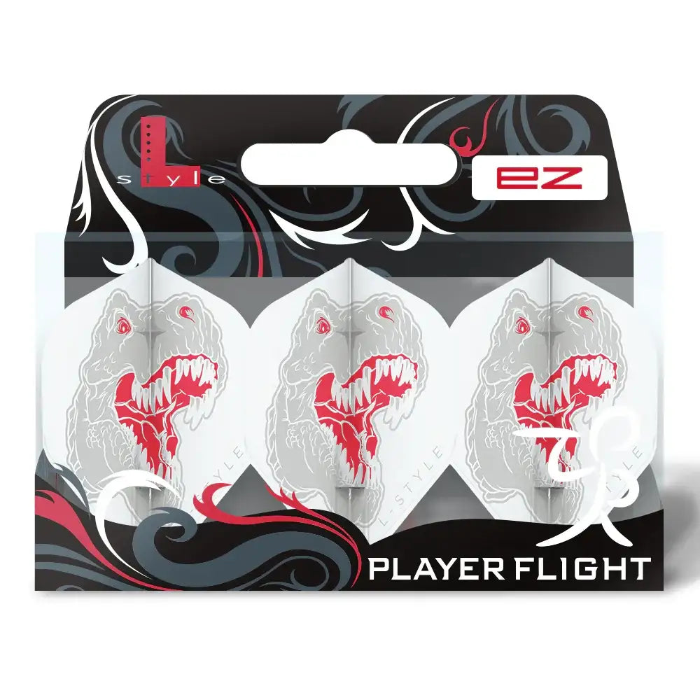 L-Style EZ Player Flight Dartsflügel mit Dinosaurier-Design, weiß-rot, für Dartpfeile