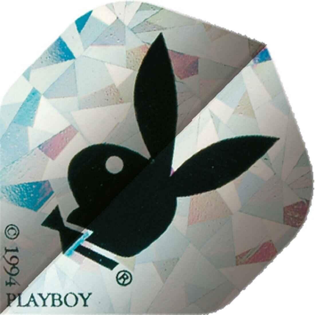 Playboy Dartflights mit schwarzem Hasenlogo und geometrischem Muster