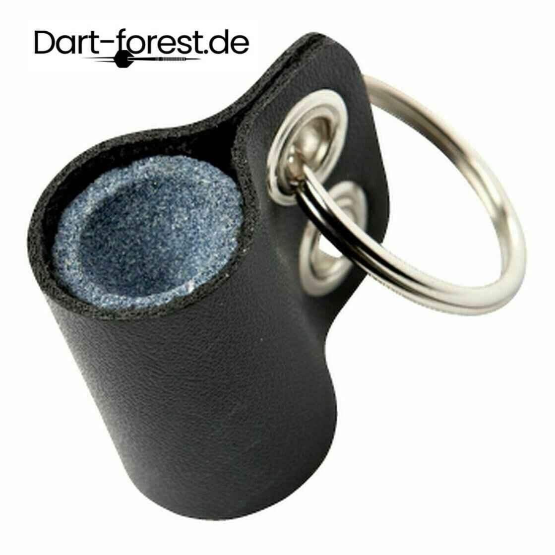 Schwarzer Leder-Dartspitzenhalter mit blauem Filz und Schlüsselring, Dart Forest