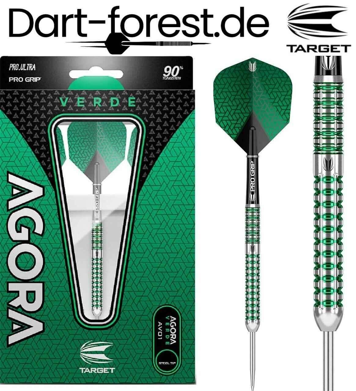Target Agora Verde Dartpfeile mit 90% Wolfram, grün-silberner Pro Grip, Steel Tip