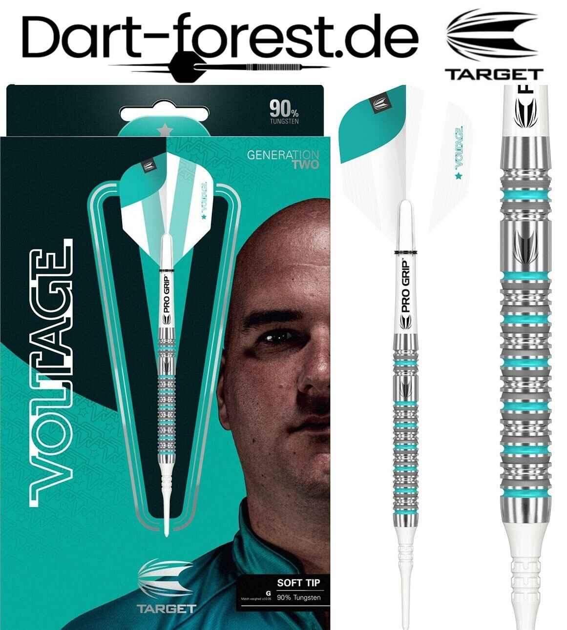 Target Voltage Generation Two Soft Tip Darts, 90% Wolfram, Pro Grip, türkis-weiß