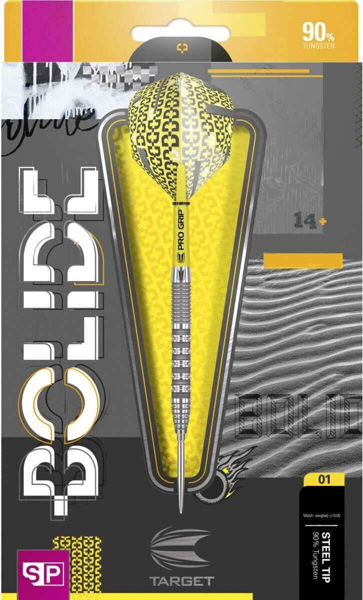 Target Solid 90% Wolfram Dart mit Pro Grip und Steel Tip, gelb-schwarz gemustert, 24g