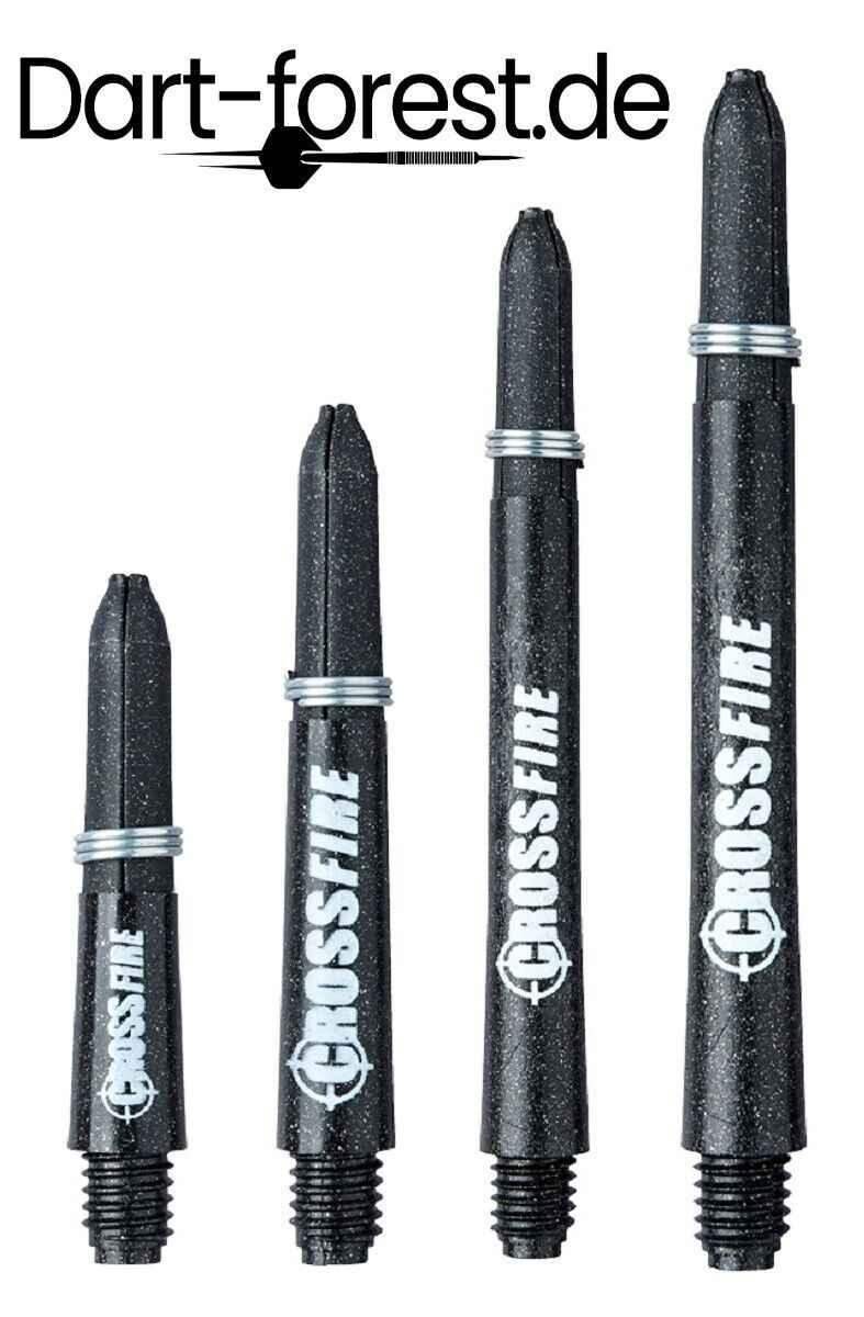 Crossfire Dartshafts in verschiedenen Längen, schwarz mit Silberringen, ideal für Dartsportler