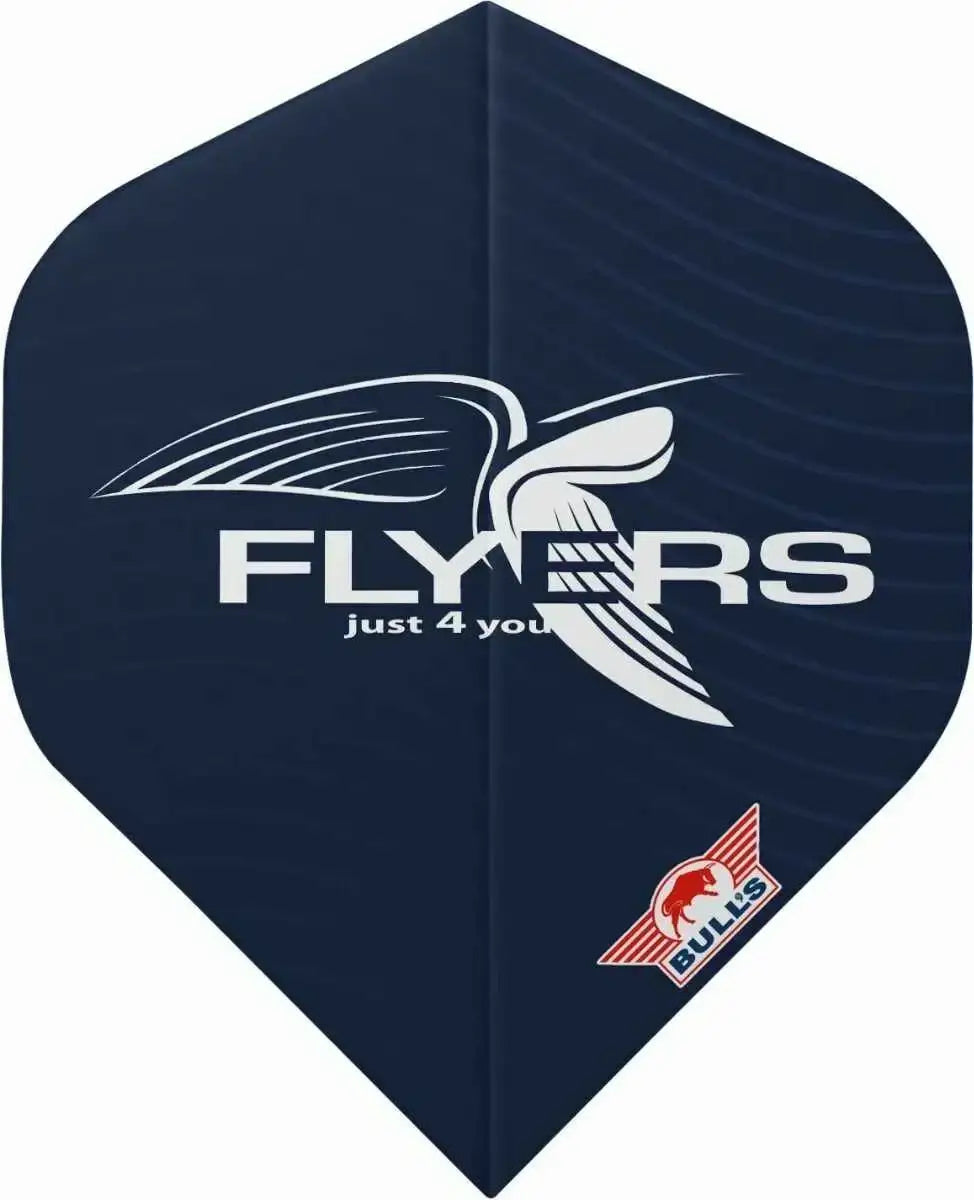 Bulls Flyers Dartflügel, dunkelblau mit weißem Logo und Bull’s-Emblem – ideal für Dart-Spieler